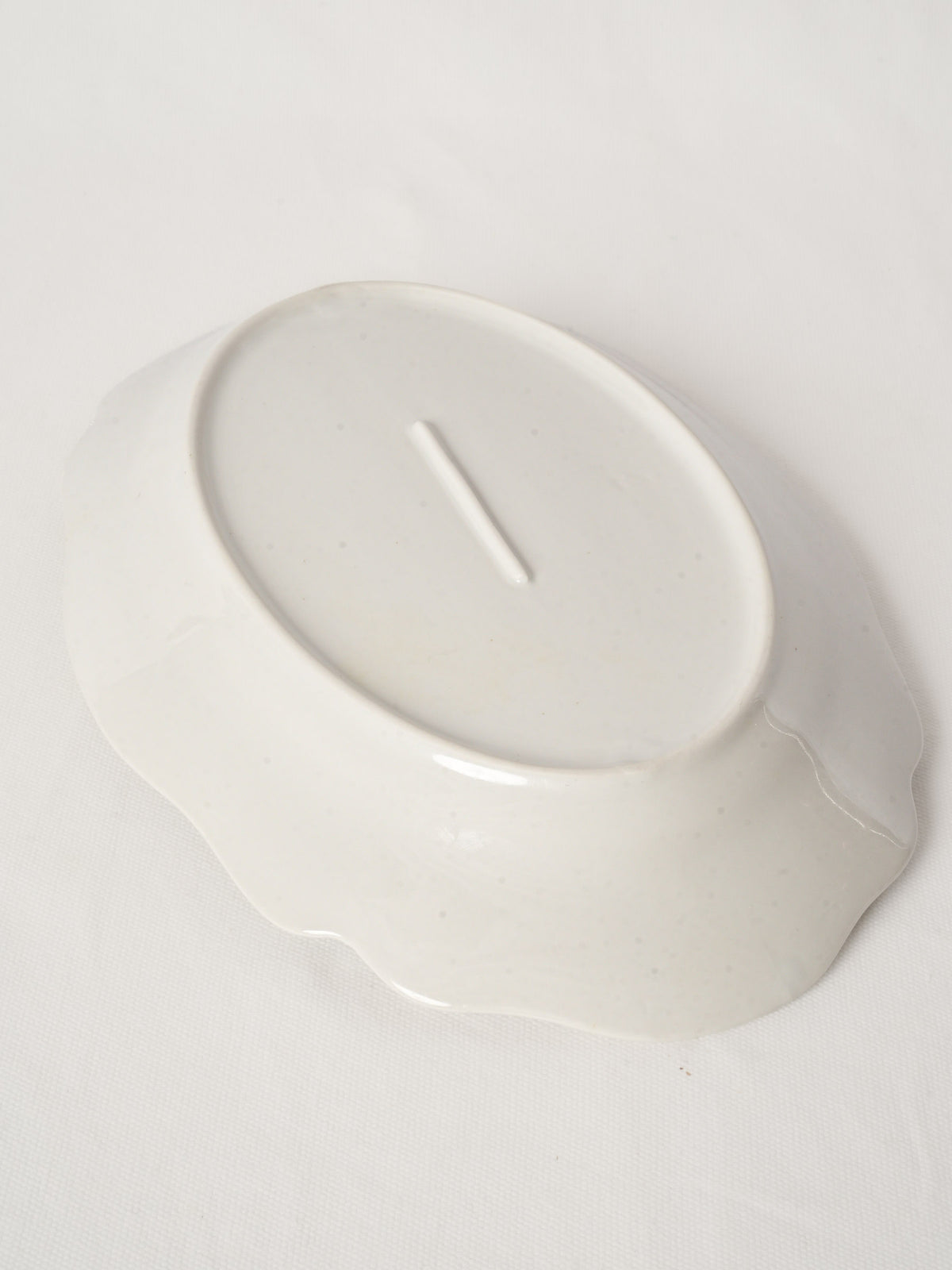 Antique French White Porcelain Oval Platter w/ Undulating Edge 14¼"