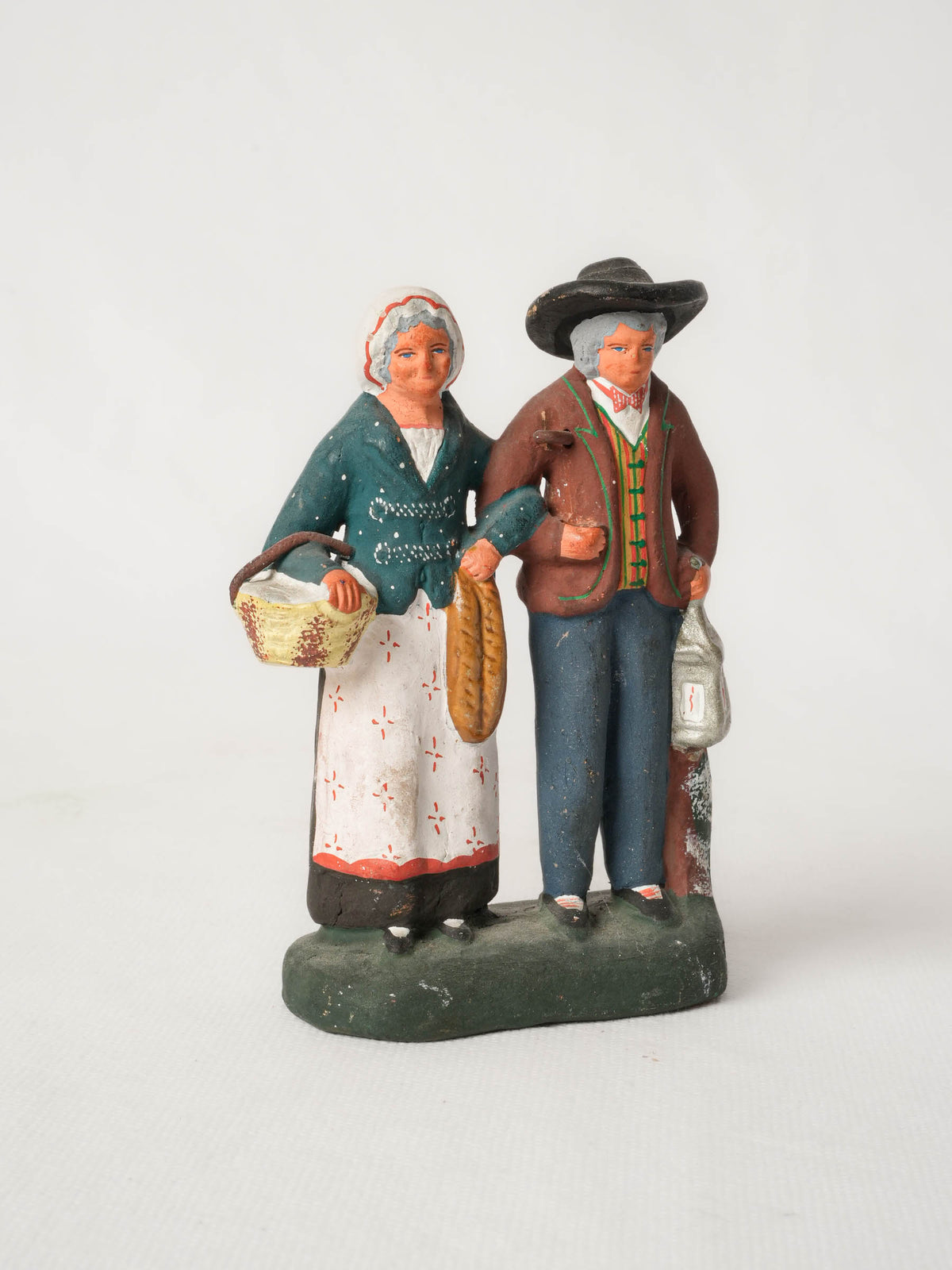 Vintage Terracotta Santon Couple from Provence 5"