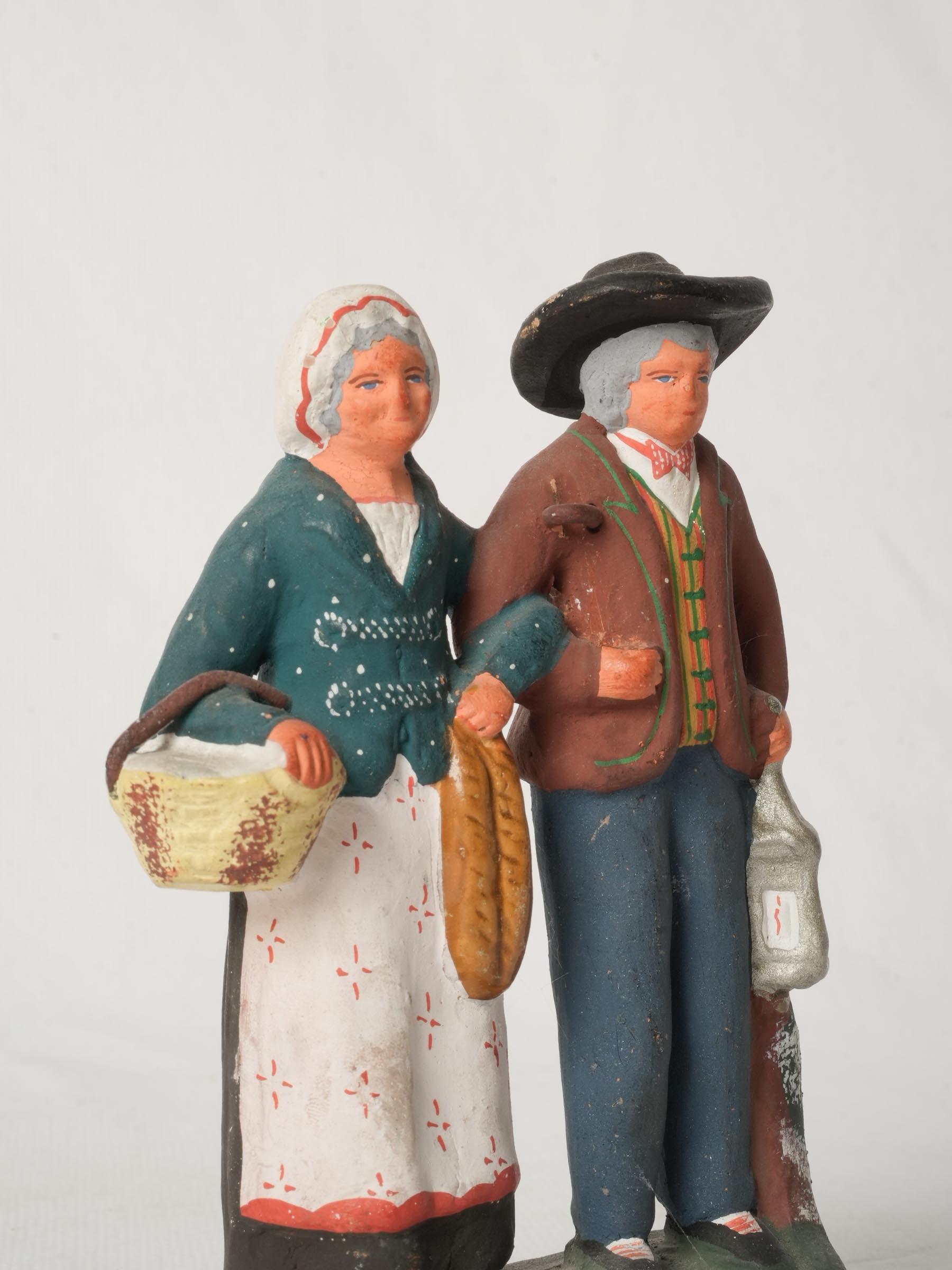 Vintage Terracotta Santon Couple from Provence 5"