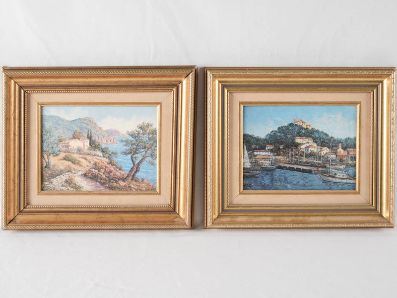 Charming aged-effect seascape art duo