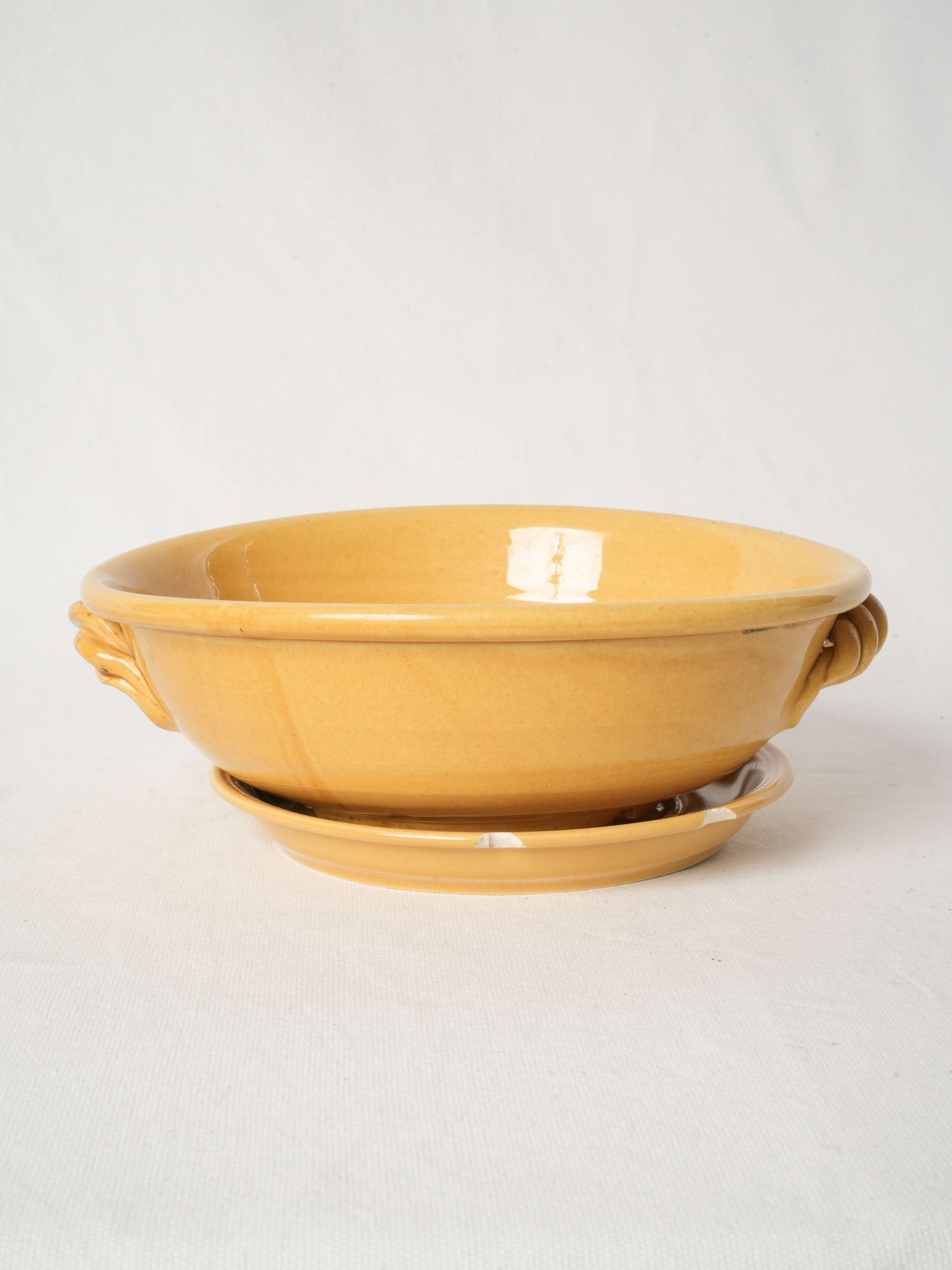 Vintage Yellow Ceramic Berry Colander with Saucer from Vallauris