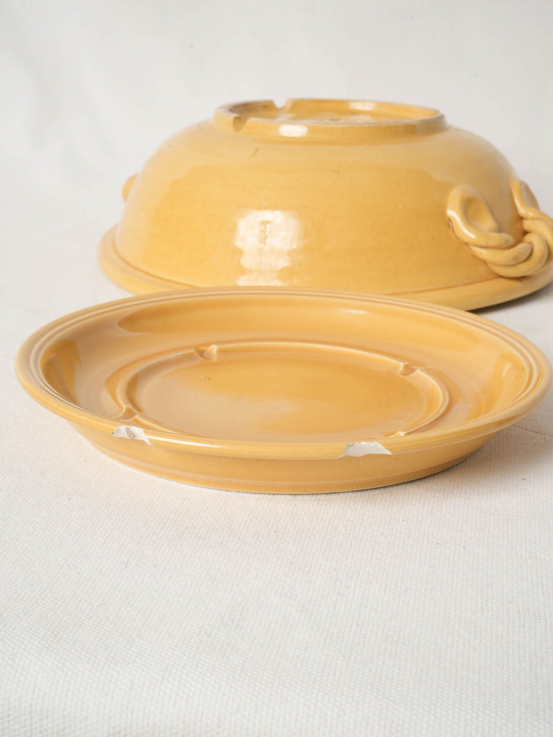Vintage Yellow Ceramic Berry Colander with Saucer from Vallauris