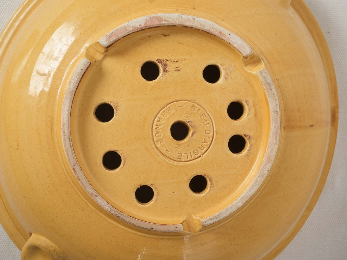 Vintage Yellow Ceramic Berry Colander with Saucer from Vallauris