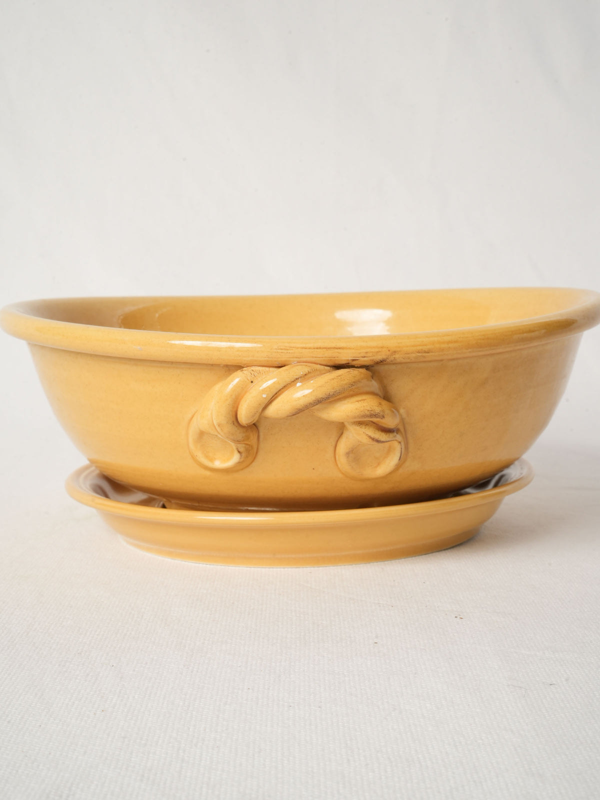 Vintage Yellow Ceramic Berry Colander with Saucer from Vallauris