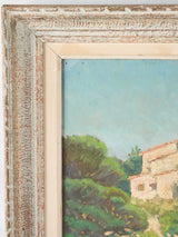 Mediterranean country landscape painting w/ pine trees 21¼" x 18"