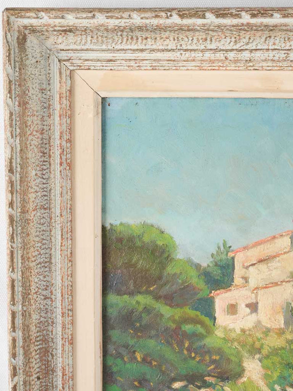 Mediterranean country landscape painting w/ pine trees 21¼" x 18"
