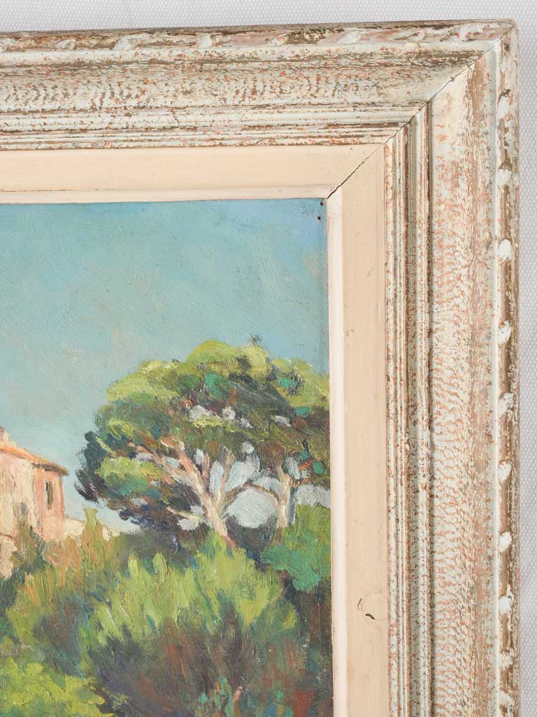 Mediterranean country landscape painting w/ pine trees 21¼" x 18"
