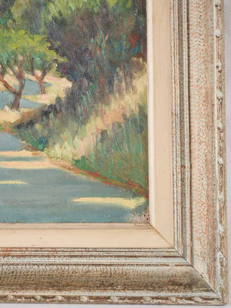 Mediterranean country landscape painting w/ pine trees 21¼" x 18"