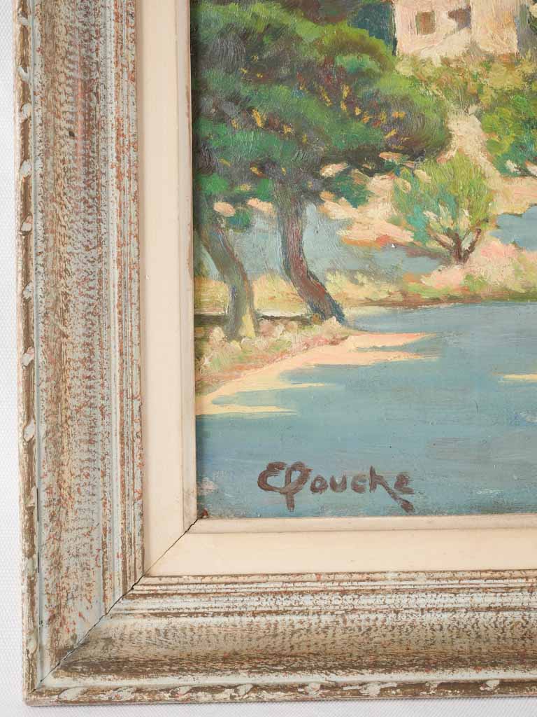 Mediterranean country landscape painting w/ pine trees 21¼" x 18"
