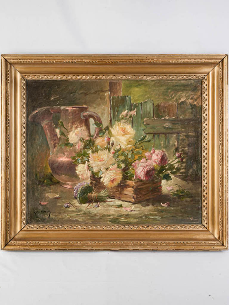 Antique colorful floral oil painting
