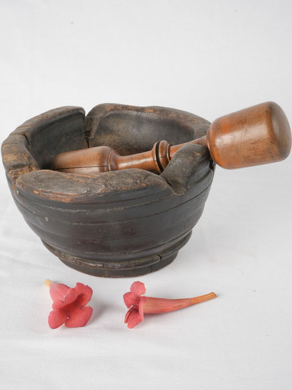 Antique French Wooden Mortar & Pestle 4¾"