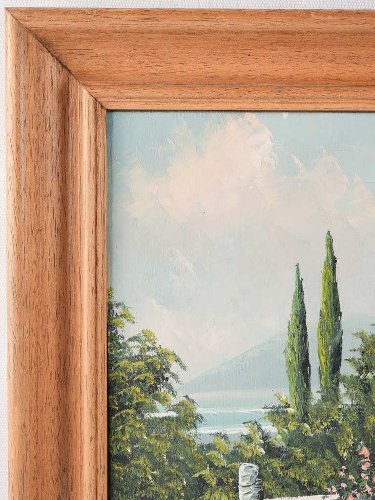 Vintage coastal landscape painting w. stone farmhouse 16¼" x 20"