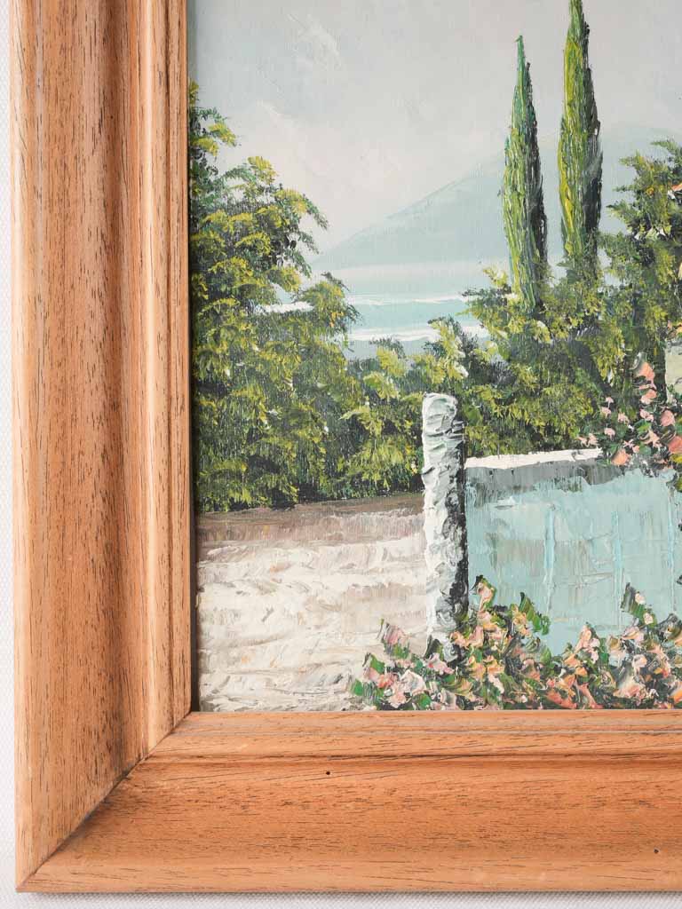 Vintage coastal landscape painting w. stone farmhouse 16¼" x 20"