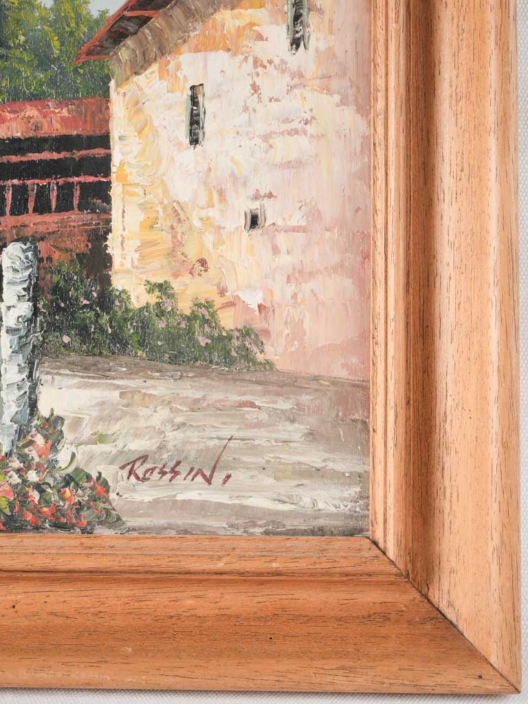 Vintage coastal landscape painting w. stone farmhouse 16¼" x 20"