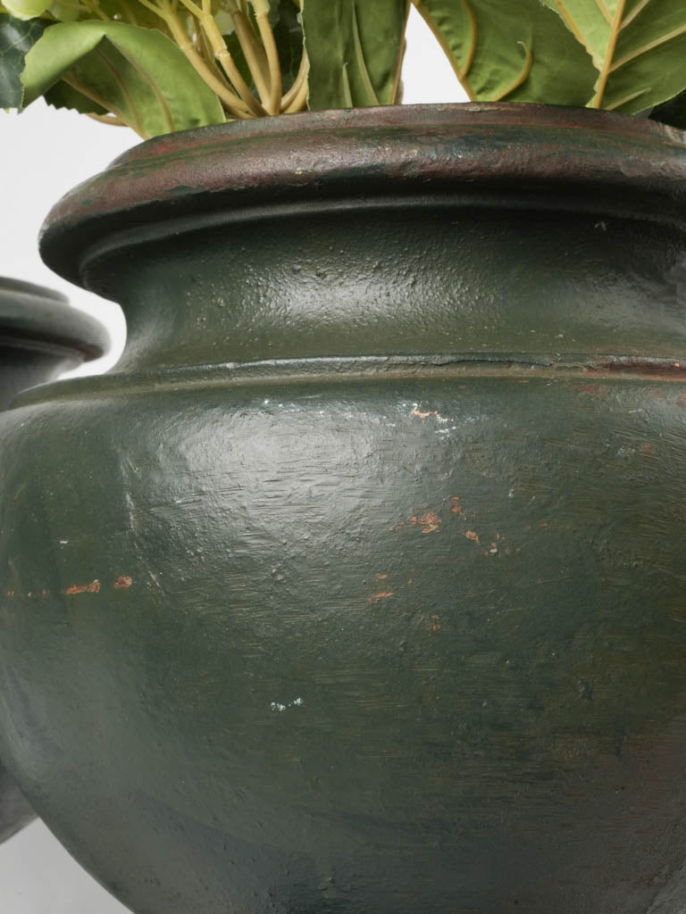Aged green patina outdoor urns