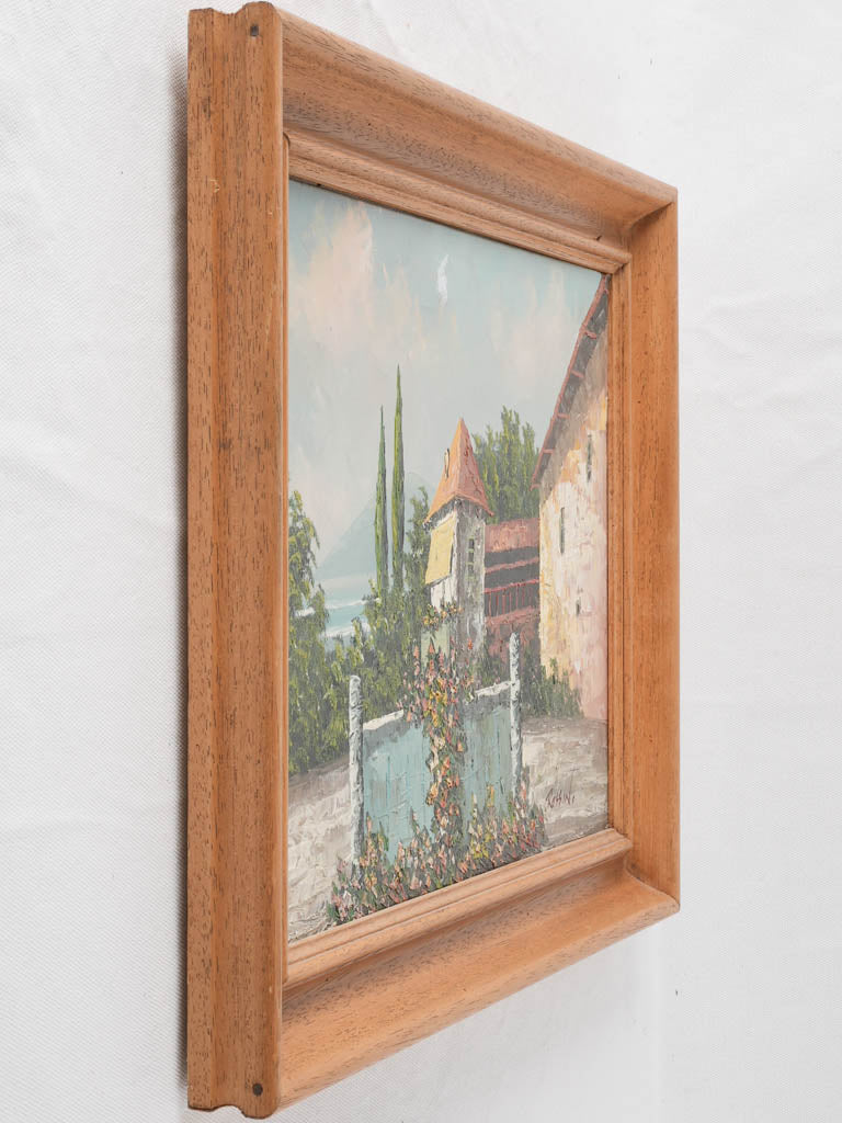 Vintage coastal landscape painting w. stone farmhouse 16¼" x 20"