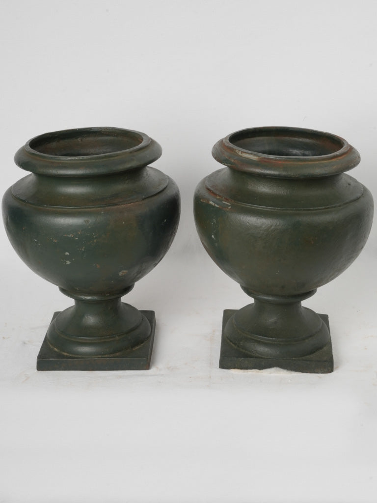 Bronze patina iron garden urns