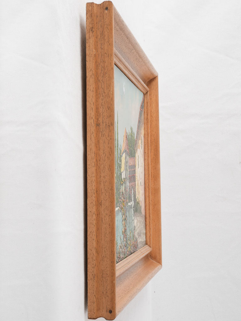Vintage coastal landscape painting w. stone farmhouse 16¼" x 20"