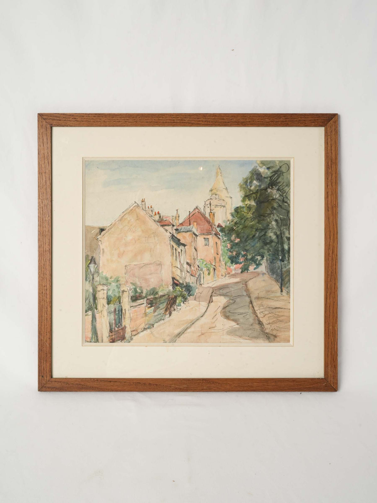 Vintage Watercolor of Village Streetscape in Provence