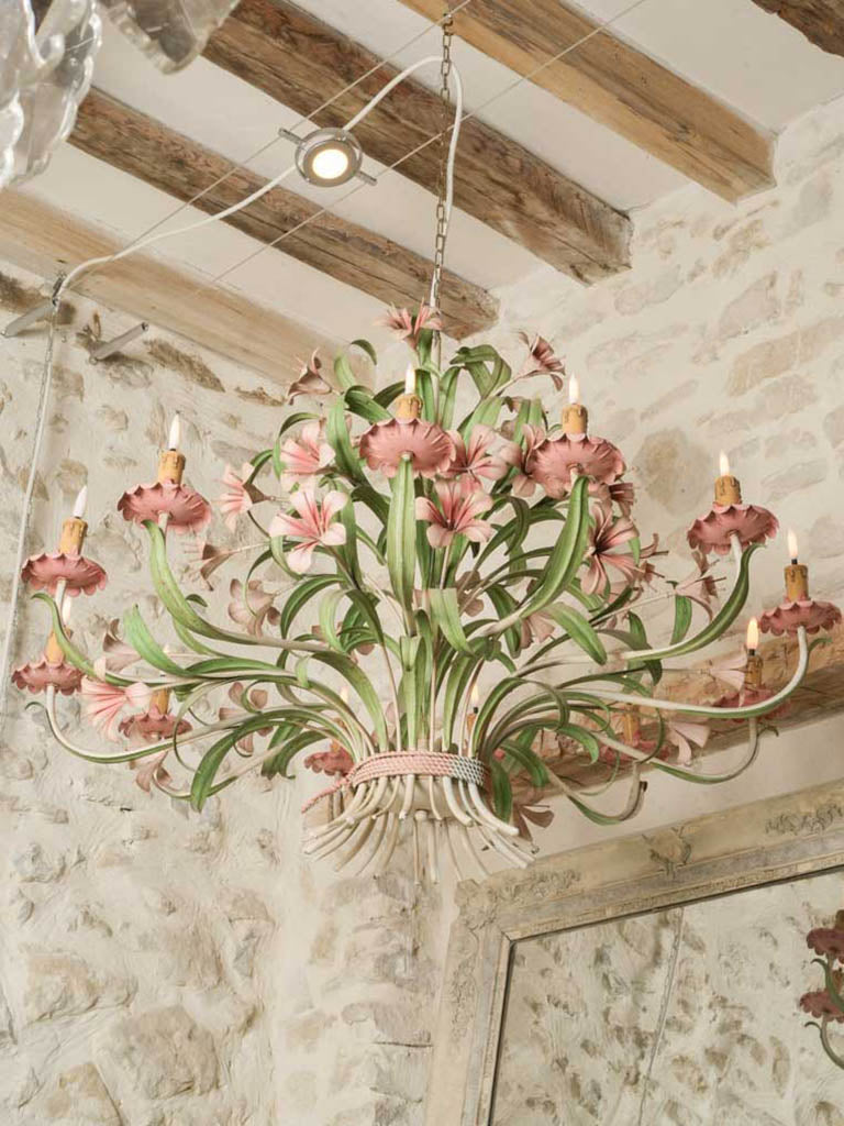 Artistic green and pink chandelier  