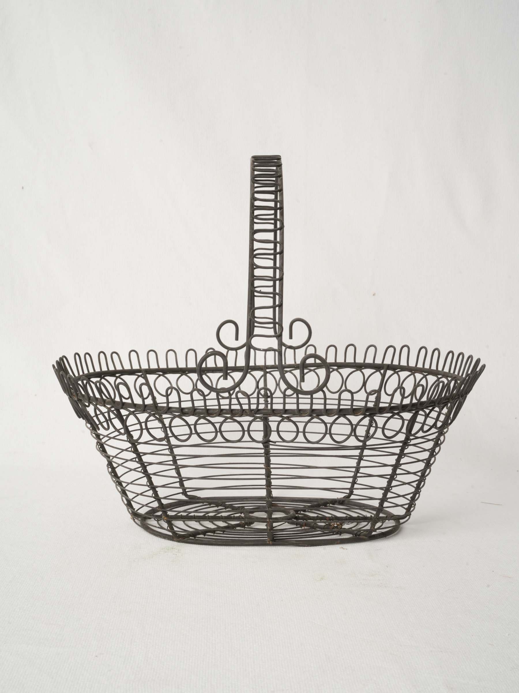 Pretty Antique French Wire Basket with Arched Handle