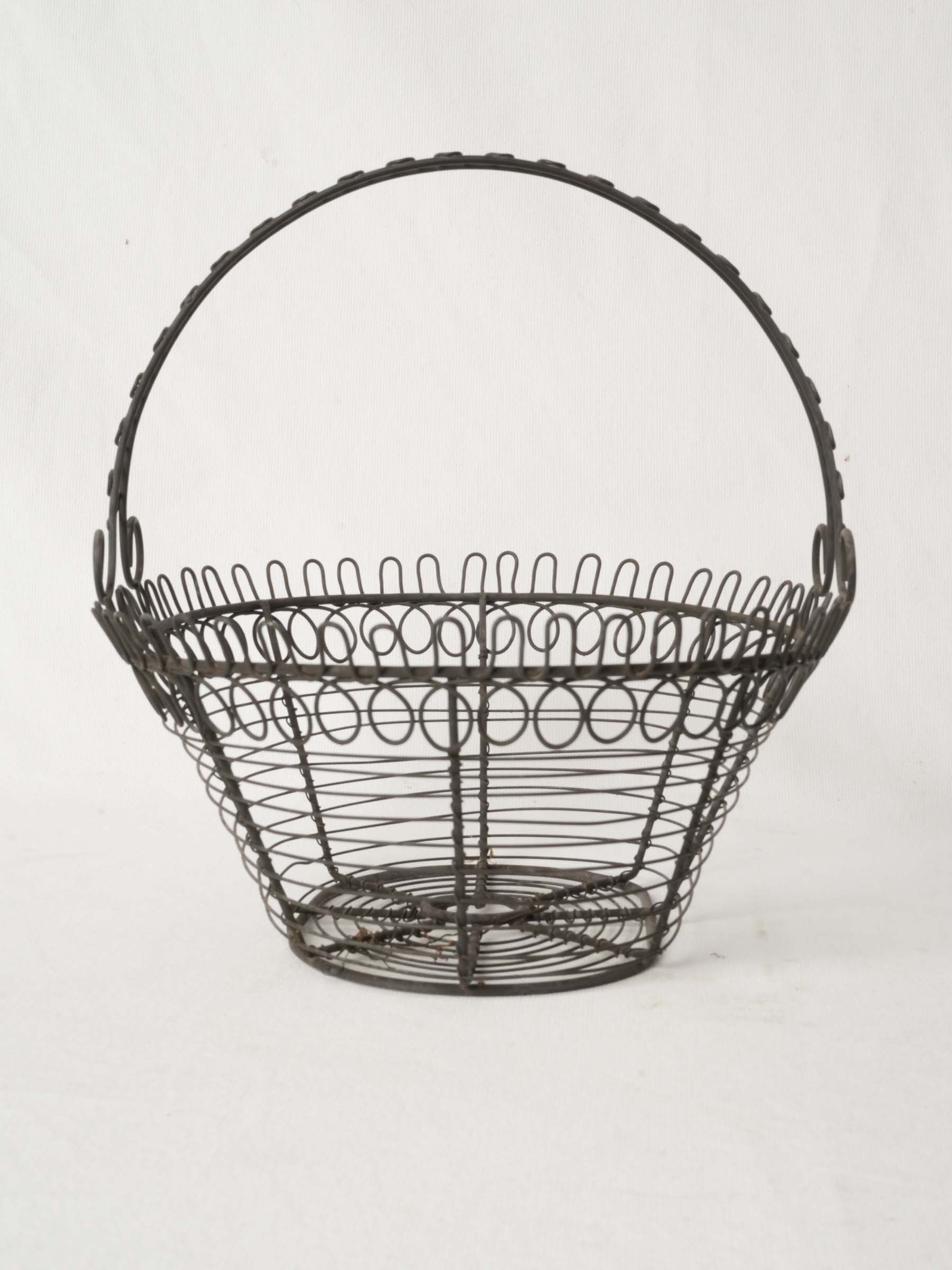 Pretty Antique French Wire Basket with Arched Handle