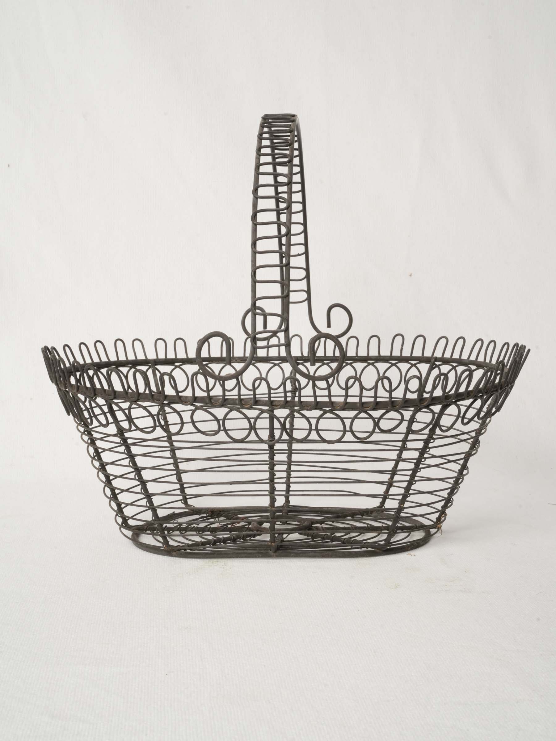 Pretty Antique French Wire Basket with Arched Handle