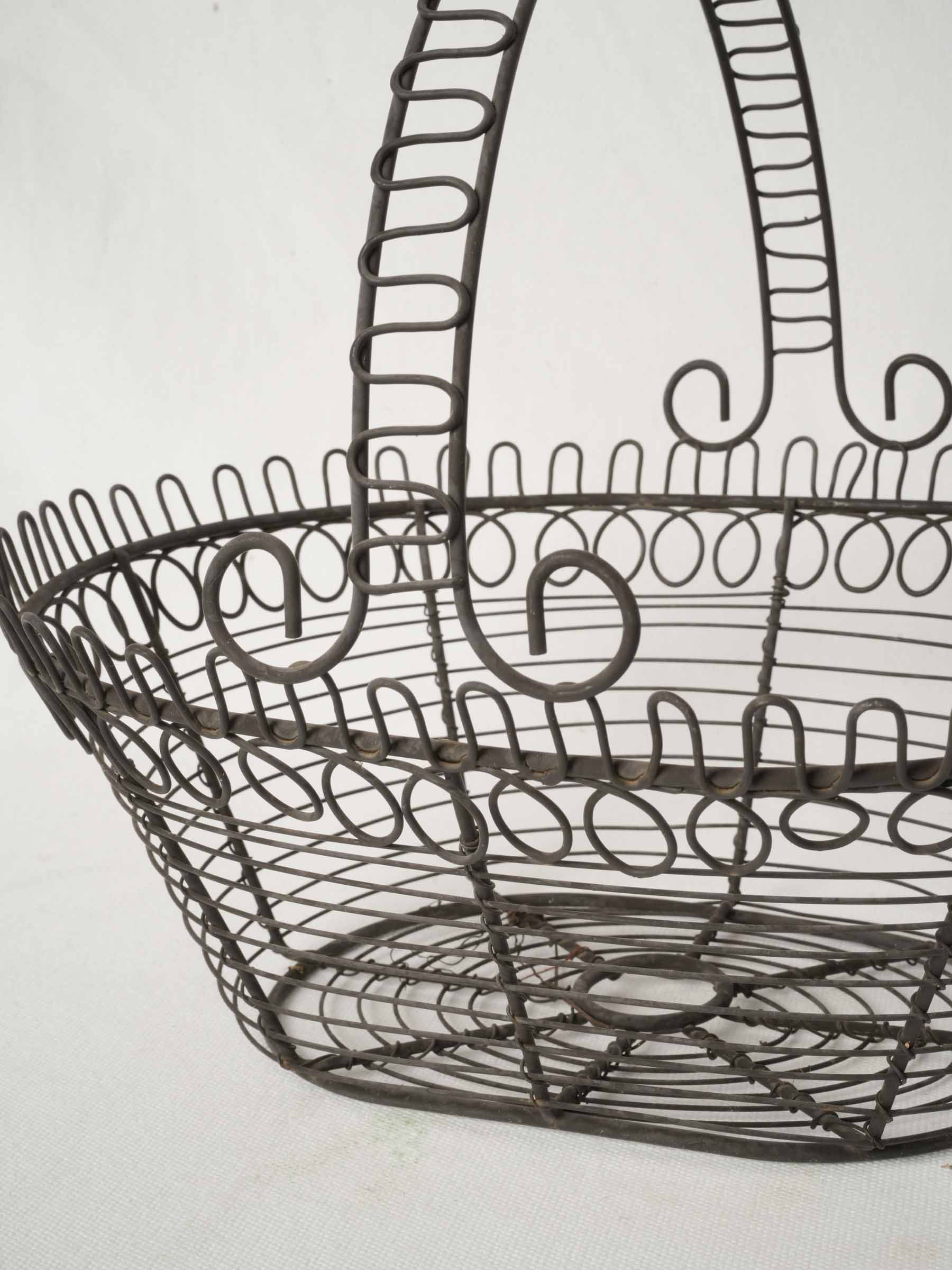 Pretty Antique French Wire Basket with Arched Handle