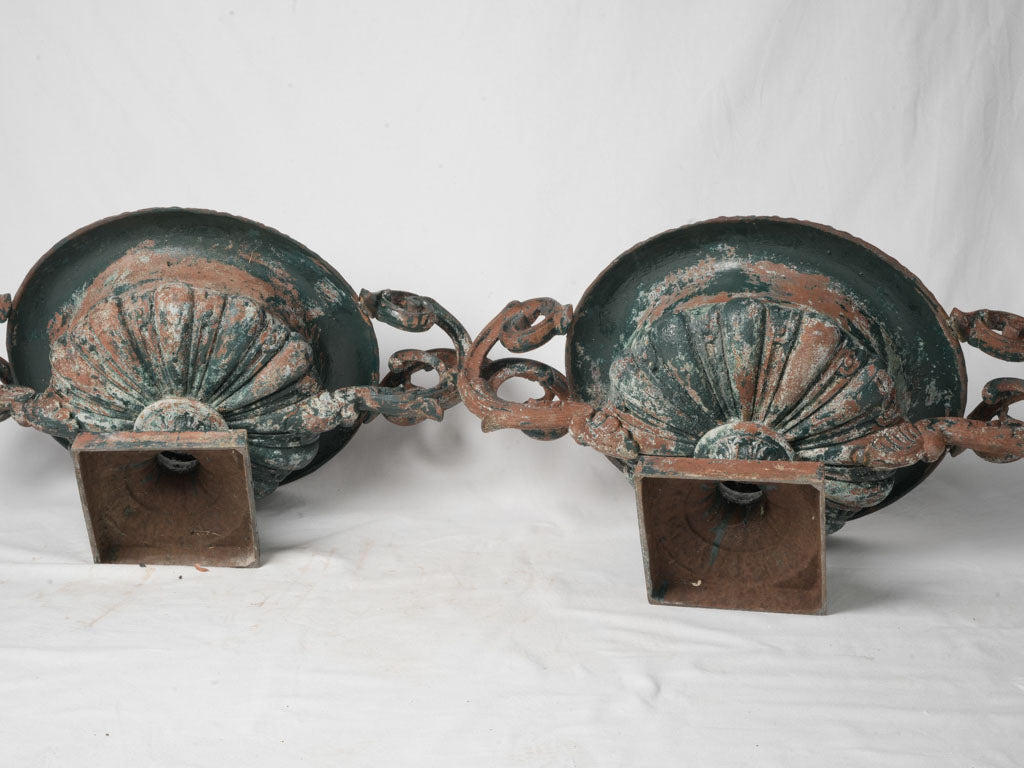 Aged finish wrought iron planters  