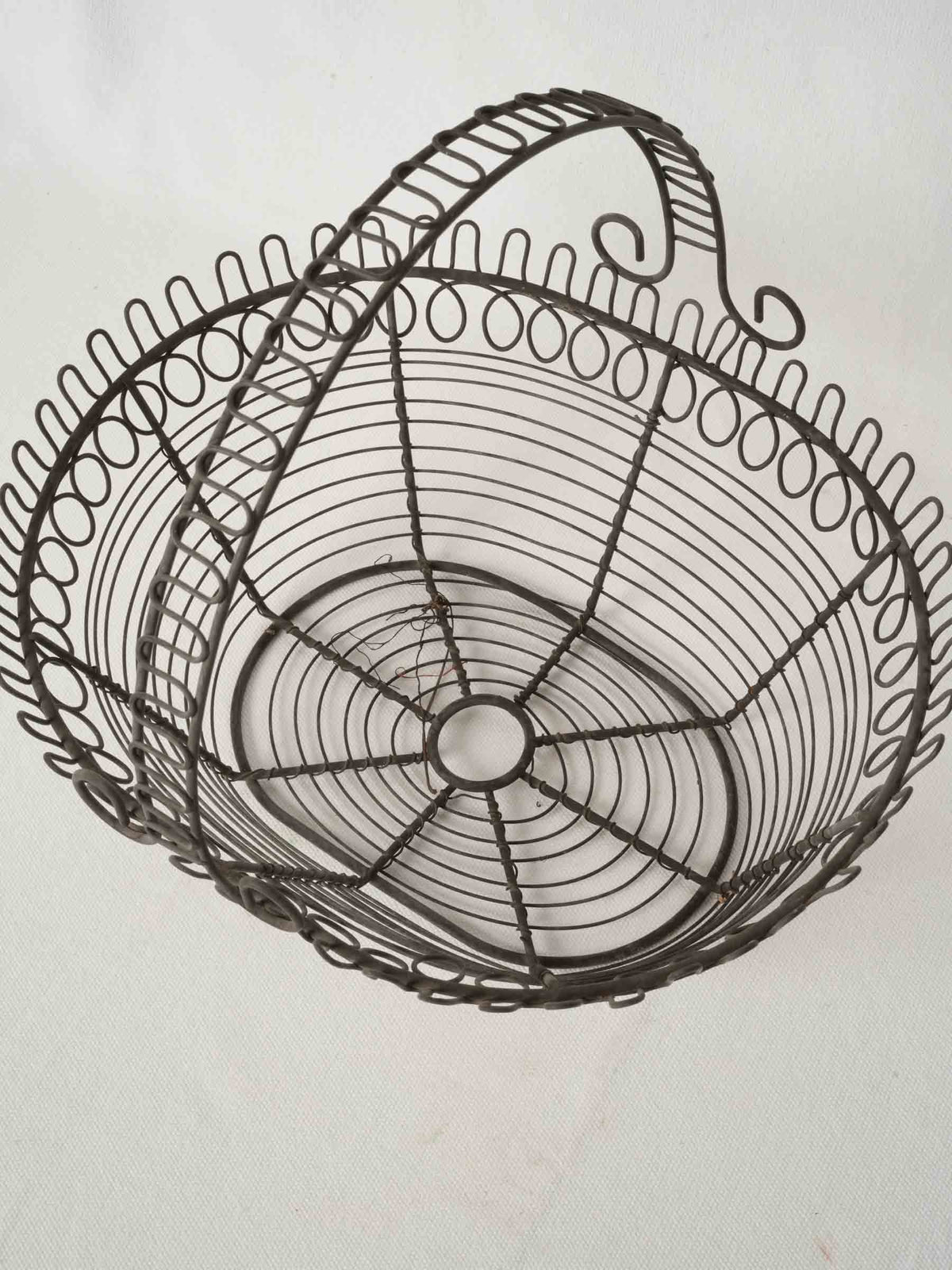 Pretty Antique French Wire Basket with Arched Handle