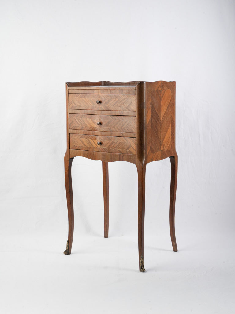 French Louis XV Style Bedside Table in Rosewood Marquetry - 29½" x 15¼"