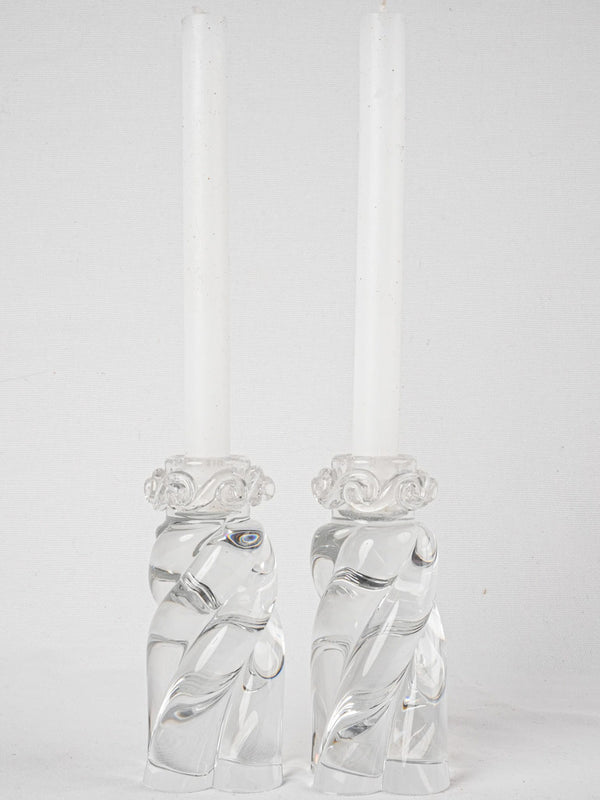 Vintage crystal Daum candlestick pair