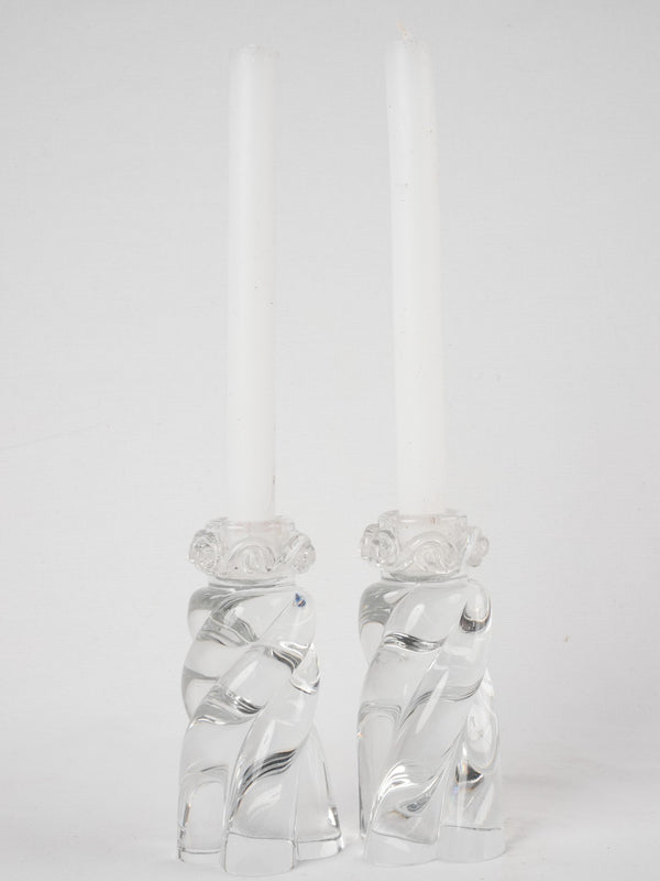 1950s ornate signed crystal candlesticks