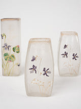 3 Pâte de verre vases w/ Violets 6¾"