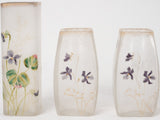 3 Pâte de verre vases w/ Violets 6¾"