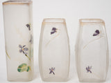 3 Pâte de verre vases w/ Violets 6¾"