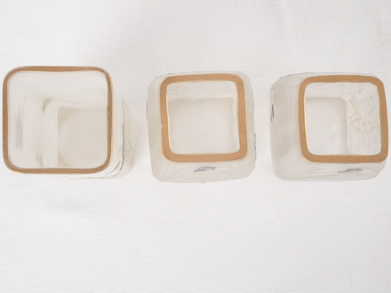 3 Pâte de verre vases w/ Violets 6¾"