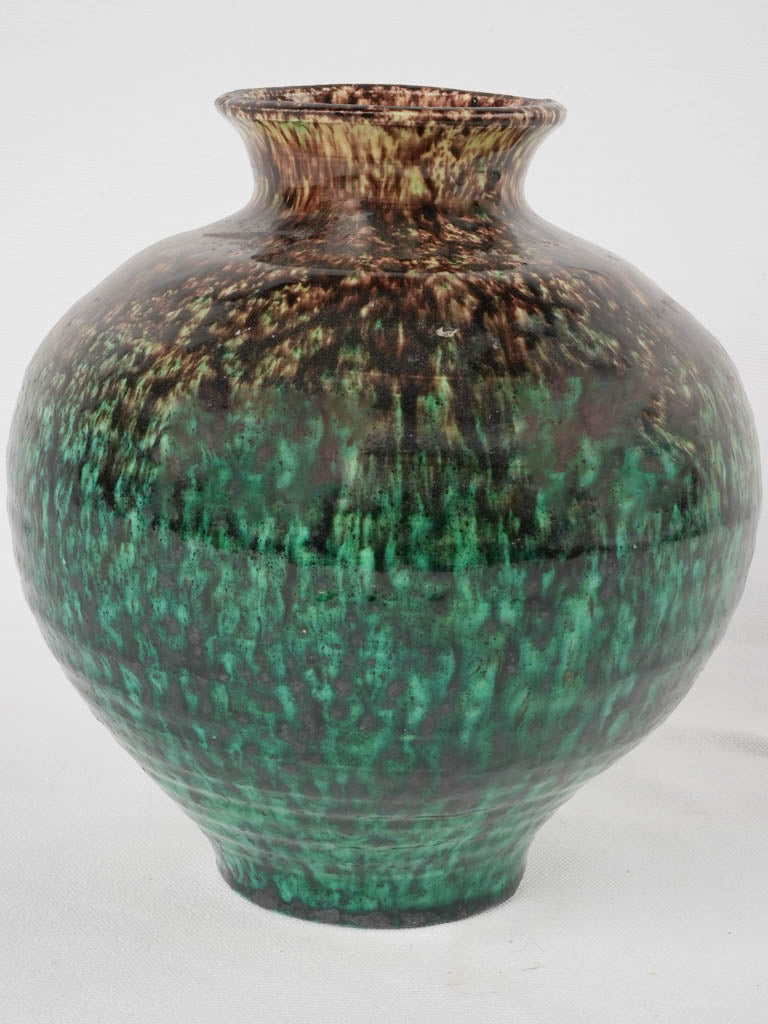 Brown & green speckled vase 9"