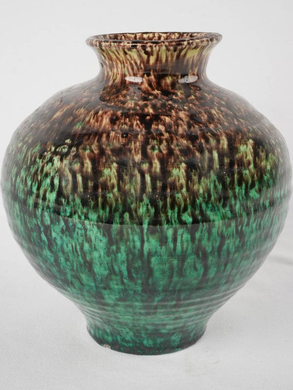 Brown & green speckled vase 9"