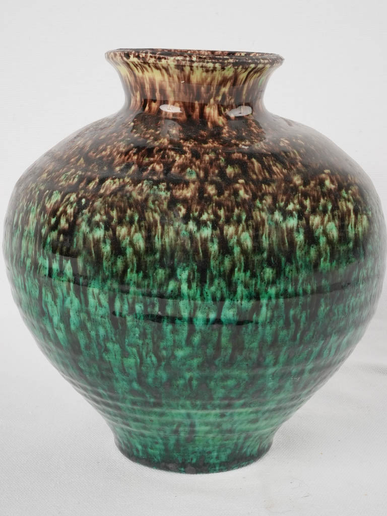Brown & green speckled vase 9"