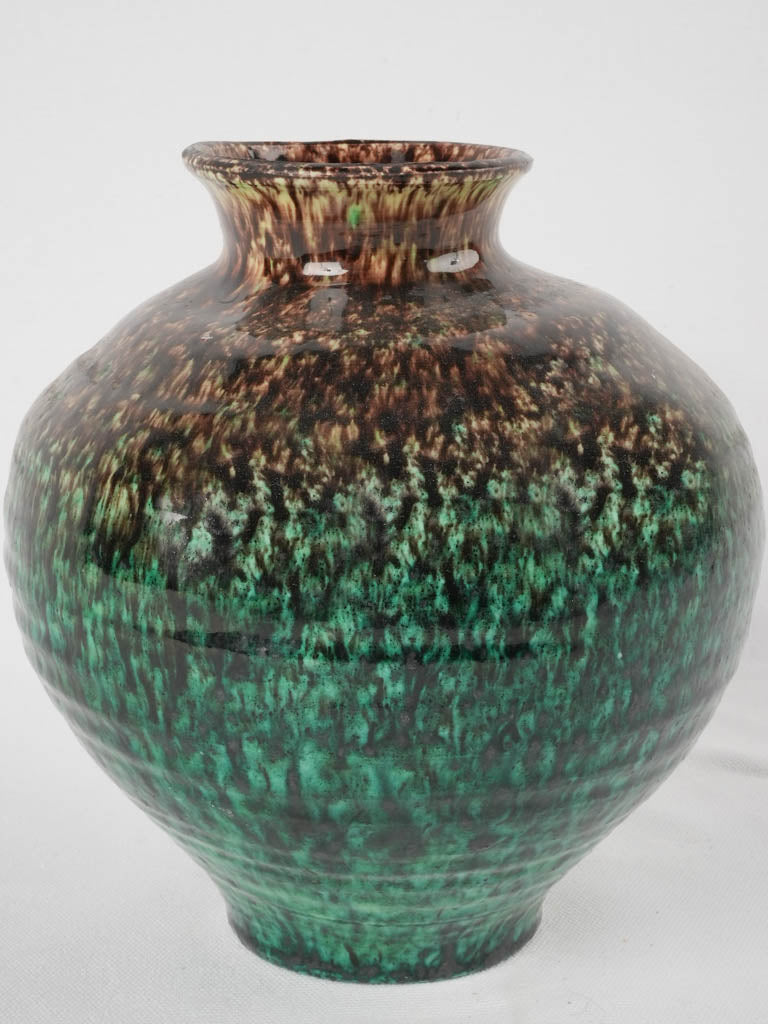 Brown & green speckled vase 9"
