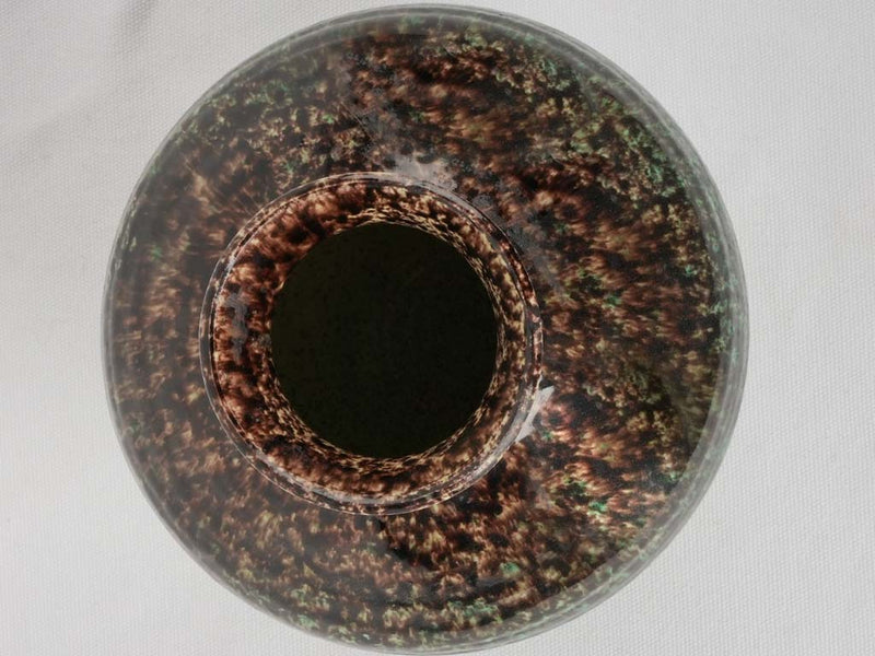 Brown & green speckled vase 9"