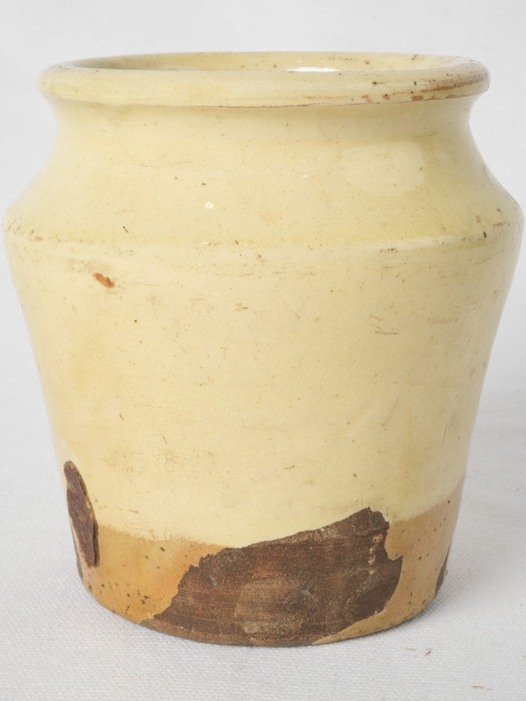 Antique Provençal preserving pot w/ yellow glaze 5½