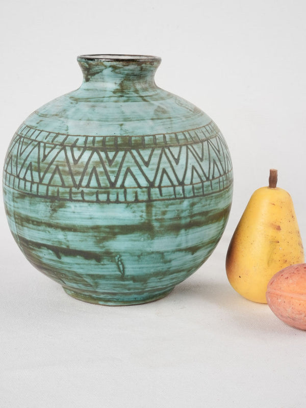 A. Maunier Vallauris turquoise & brown w/ zigzag 8¾"