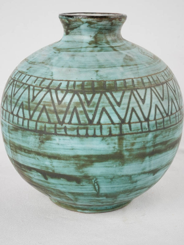 A. Maunier Vallauris turquoise & brown w/ zigzag 8¾"
