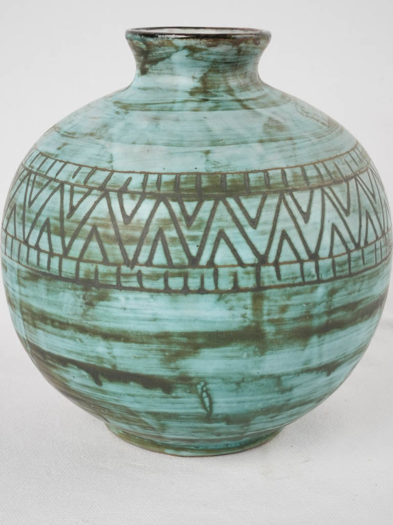 A. Maunier Vallauris turquoise & brown w/ zigzag 8¾"