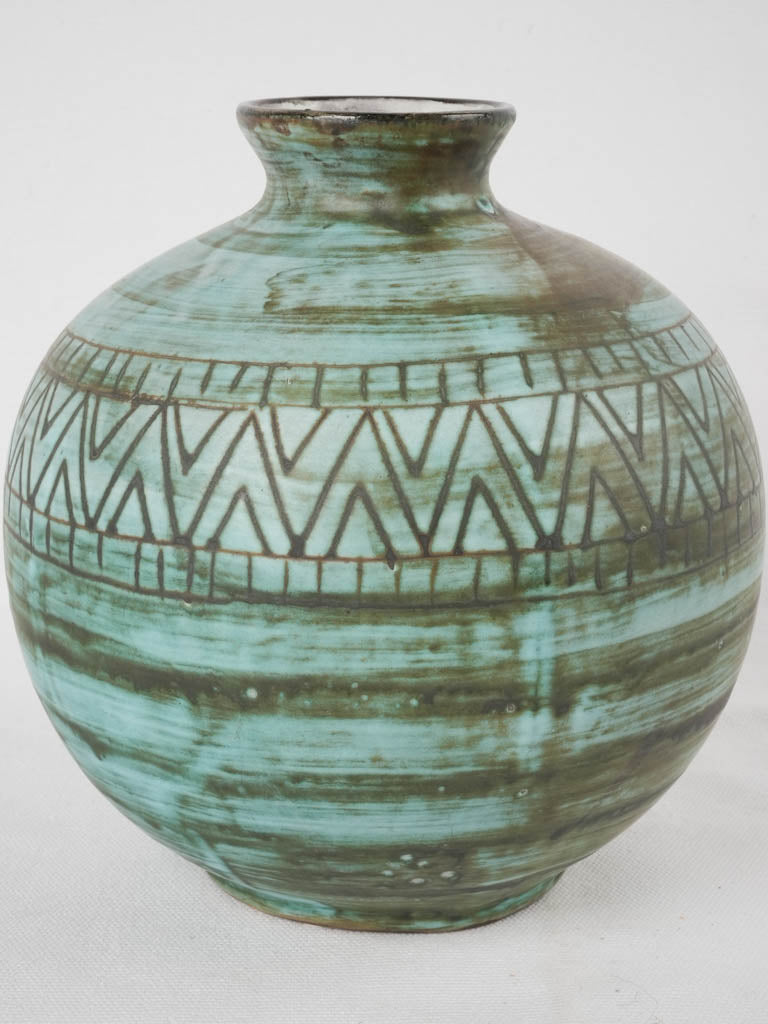 A. Maunier Vallauris turquoise & brown w/ zigzag 8¾"