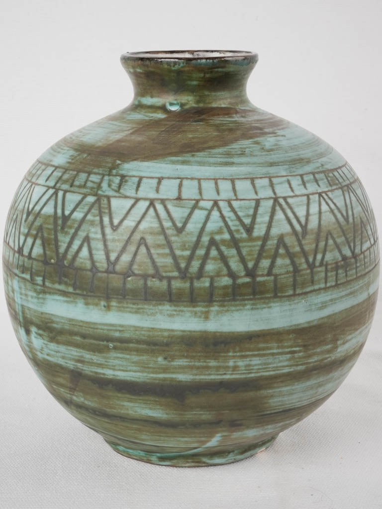 A. Maunier Vallauris turquoise & brown w/ zigzag 8¾"
