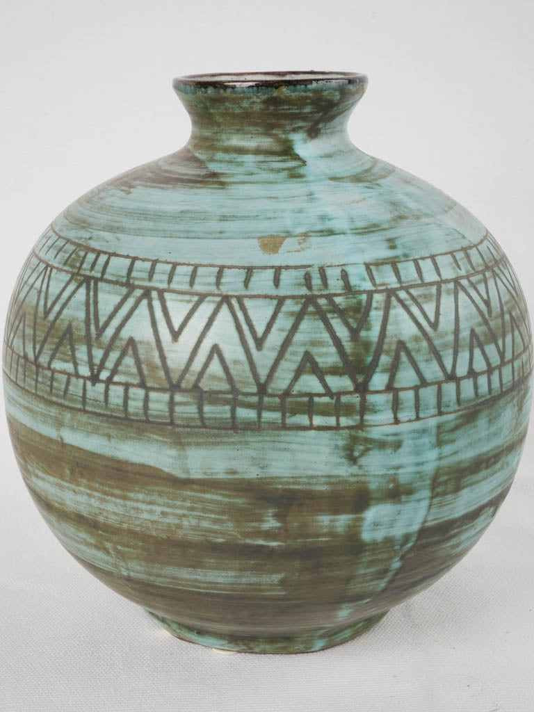 A. Maunier Vallauris turquoise & brown w/ zigzag 8¾"