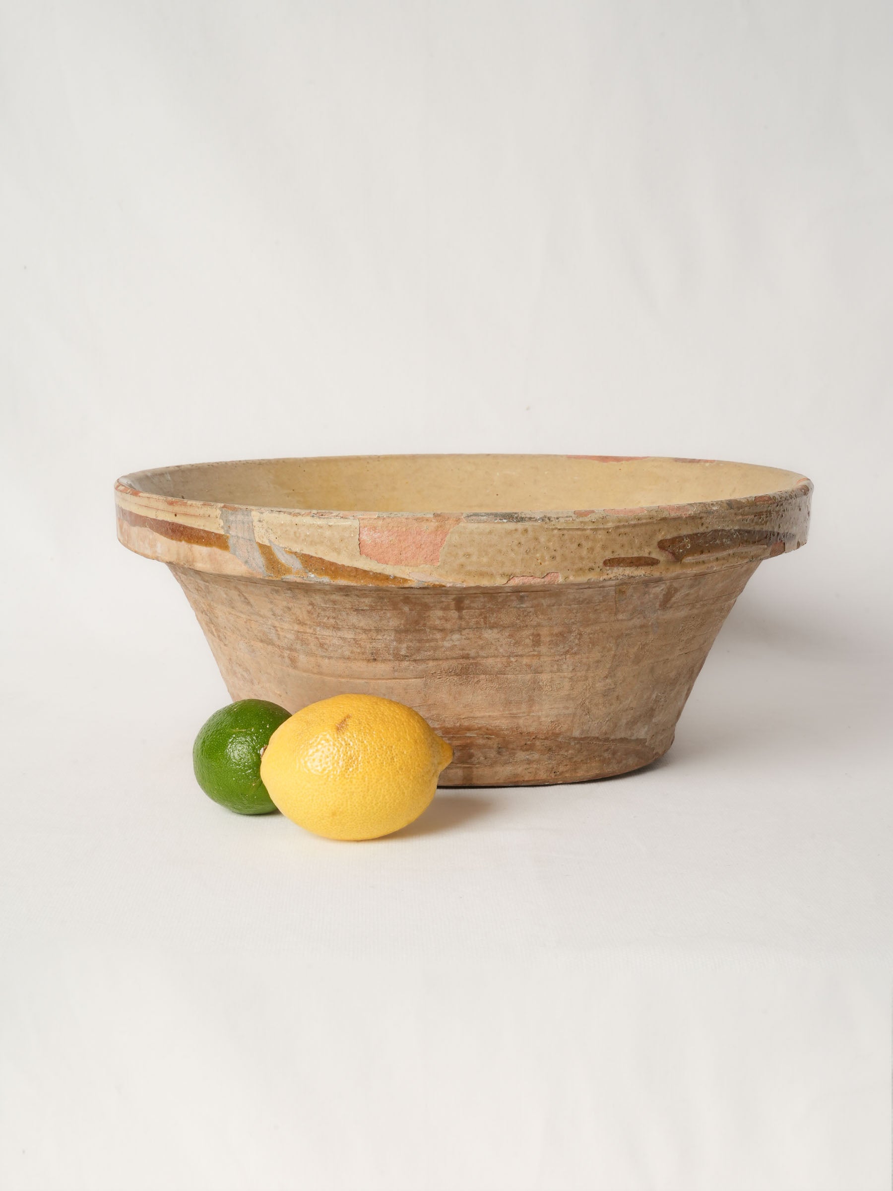 Large 19th Century French Terracotta Tian Bowl w/ Yellow Glaze - 15"